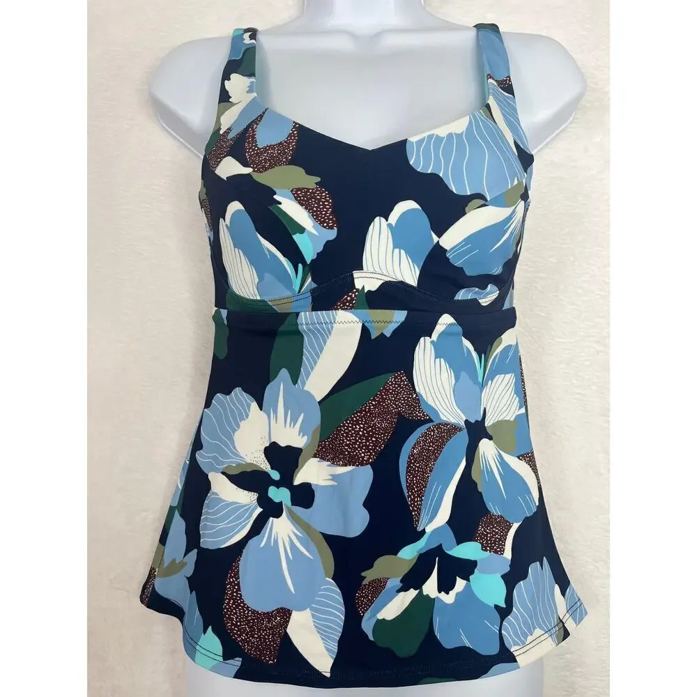Athleta Bondi Bra Cup Tankini Top Hero Bloom Blue Floral Print sz 34B/C Swimwear